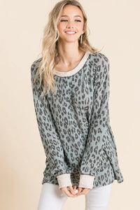 BiBi Leopard Hacci Round Neck Long Sleeve T-Shirt - Brittney MADE