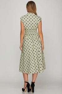 She + Sky Front Zip Polka Dots Cap Sleeve Midi Dress - Brittney MADE