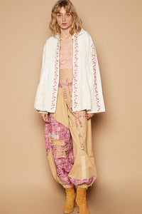 POL Embroidered Lace Patch Zip Up Hooded Jacket - Brittney MADE