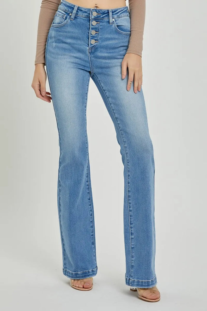 RISEN Full Size High Rise Button Fly Bootcut Jeans - Brittney MADE