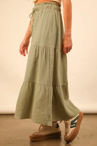 VERY J Elastic Waist Tiered Maxi Skirt - Brittney MADE