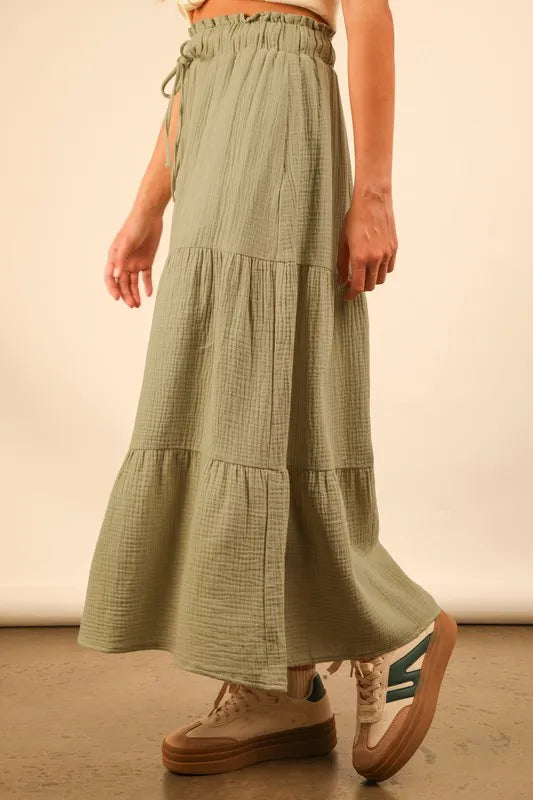 VERY J Elastic Waist Tiered Maxi Skirt - Brittney MADE