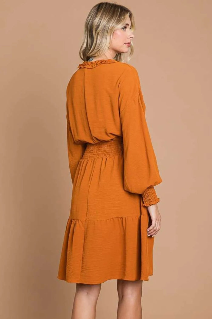 Culture Code Full Size Frill Smocked Lantern Sleeve Mini Dress - Brittney MADE