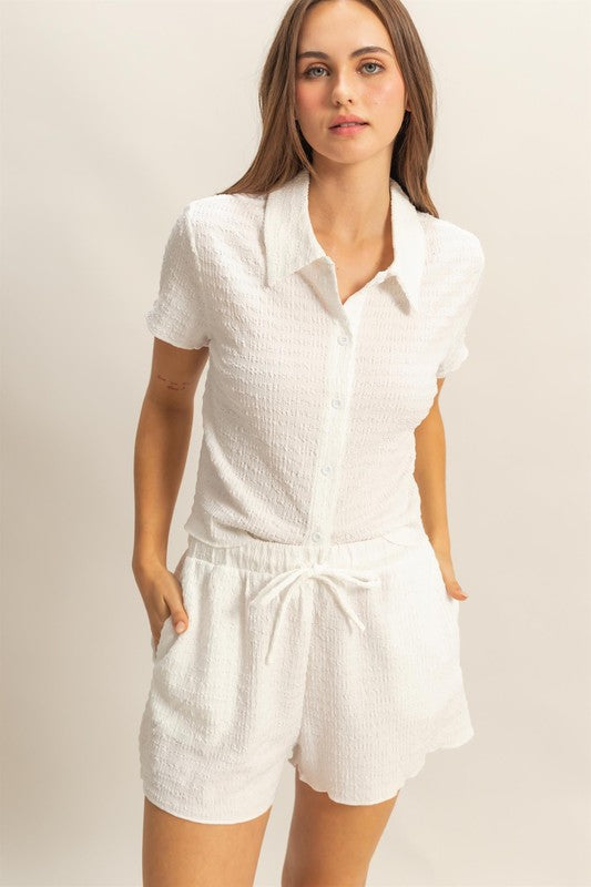 HYFVE Textured Short Sleeve Top and Drawstring Shorts Knit Set - Brittney MADE