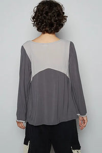 POL Contrast Button Front Long Sleeve Knit Top - Brittney MADE
