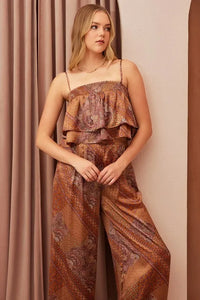 Mittoshop Paisley Patchwork Print Satin Ruffle Crop Cami - Brittney MADE