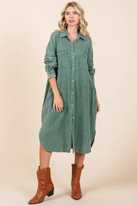 Mittoshop Mineral Wash Cotton Gauze Midi Shirt Dress - Brittney MADE
