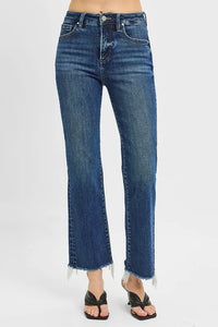 RISEN Full Size Tummy Control High Rise Crop Straight Raw Cut Hem Jeans Plus Size - Brittney MADE
