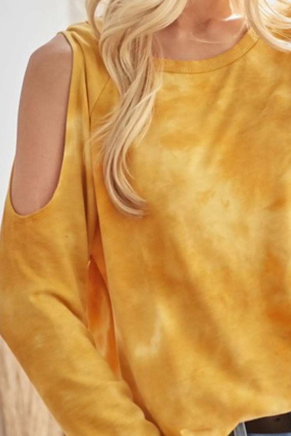 BiBi Tie-Dye French Terry Round Neck Cold Shoulder T-Shirt - Brittney MADE