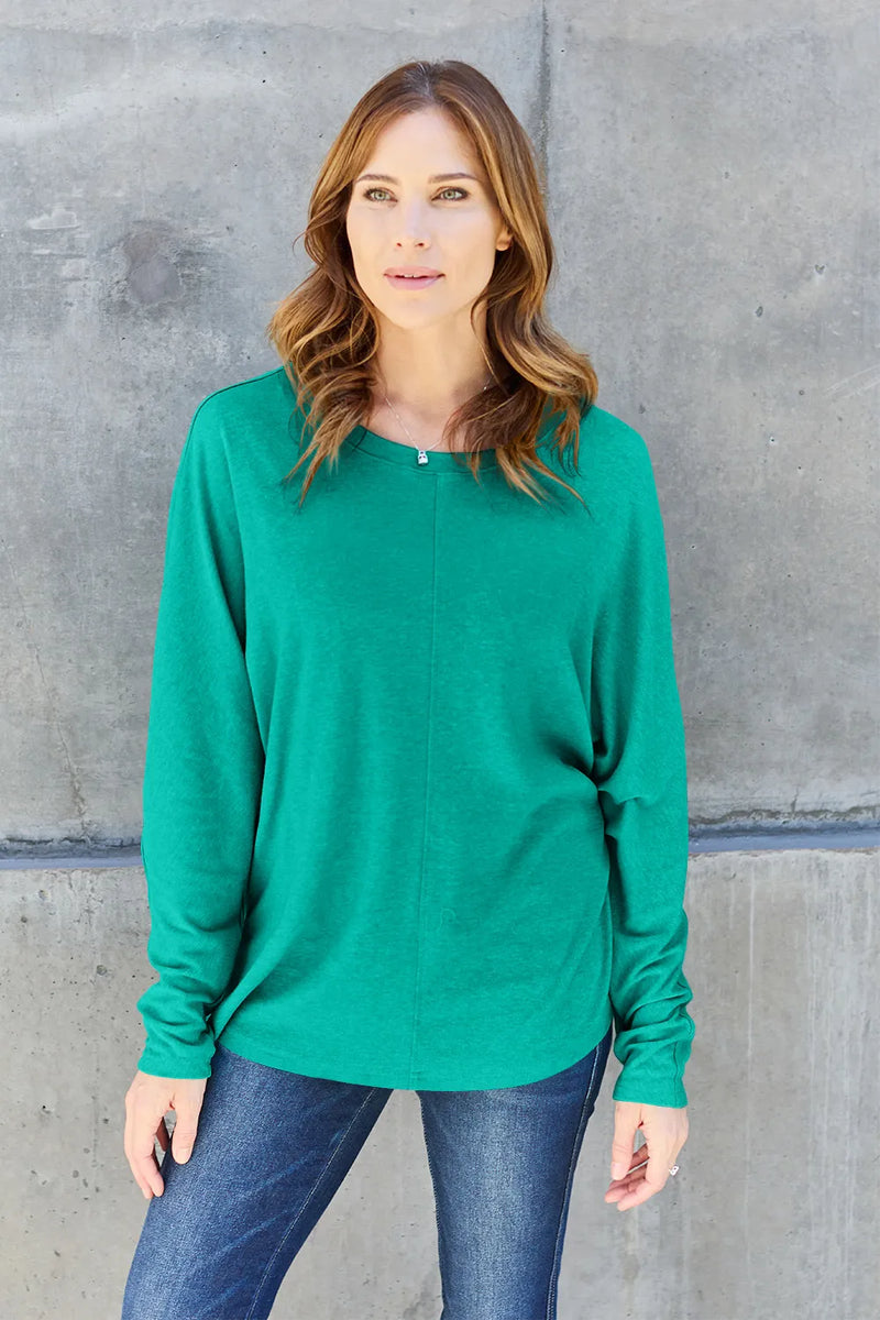 Double Take Full Size Round Neck Long Sleeve T-Shirt - Brittney MADE