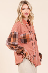 Mittoshop Button Down Contrast Plaid Patchwork Shacket - Brittney MADE
