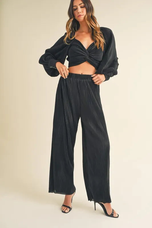 MABLE Front Twisted Long Sleeve Top and Pants Set - Brittney MADE