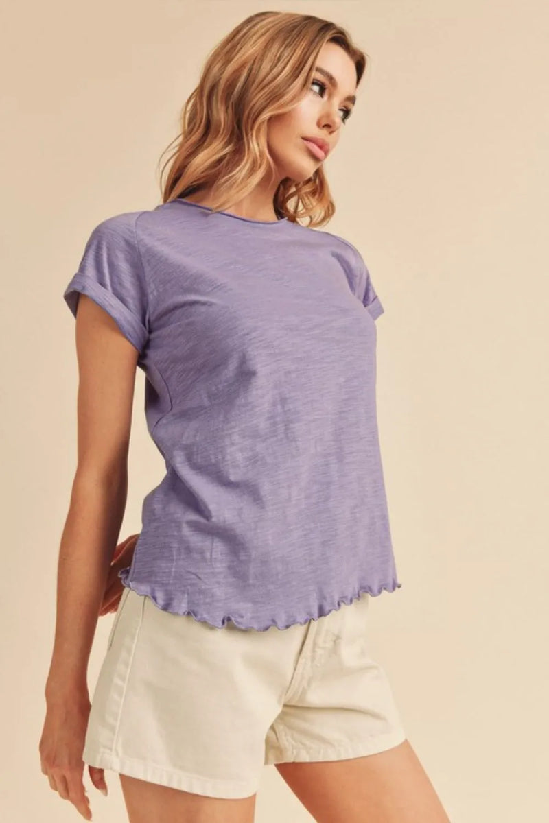 Aemi + Co Lettuce Edge Round Neck Short Sleeve T-Shirt - Brittney MADE