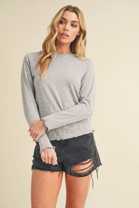 Aemi + Co Lettuce Hemline Round Neck Raglan Sleeve T-Shirt - Brittney MADE