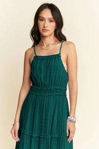 Davi & Dani Texture Swiss Dot Ruffle Square Neck Midi Dress - Brittney MADE