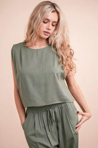 VERY J Solid Woven Top & Pants Set - Brittney MADE