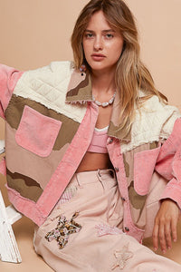 POL Corduroy Jacquard Patchwork Button Up Jacket - Brittney MADE