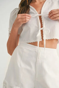 MABLE Crochet Lace Detail Crop Top and Shorts Set - Brittney MADE