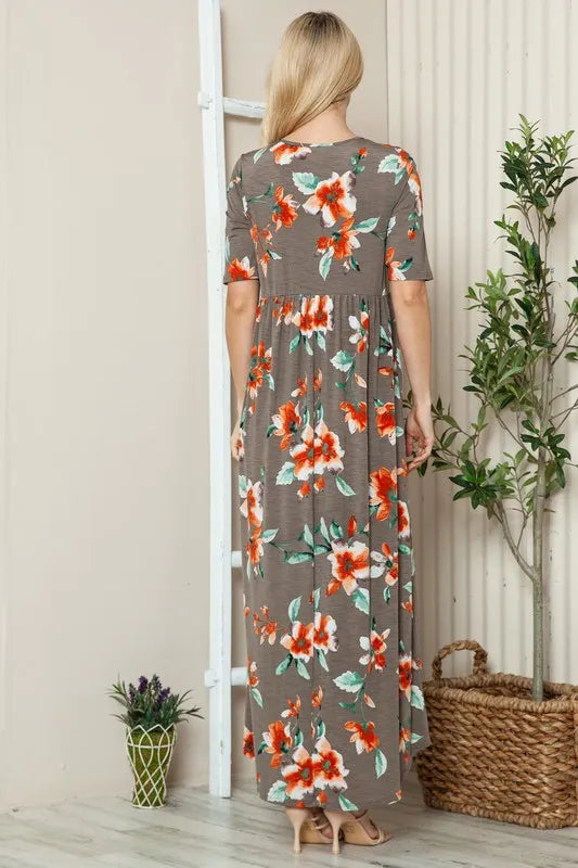 BOMBOM Floral Round Neck Short Sleeve Maxi Tee Dress - Brittney MADE