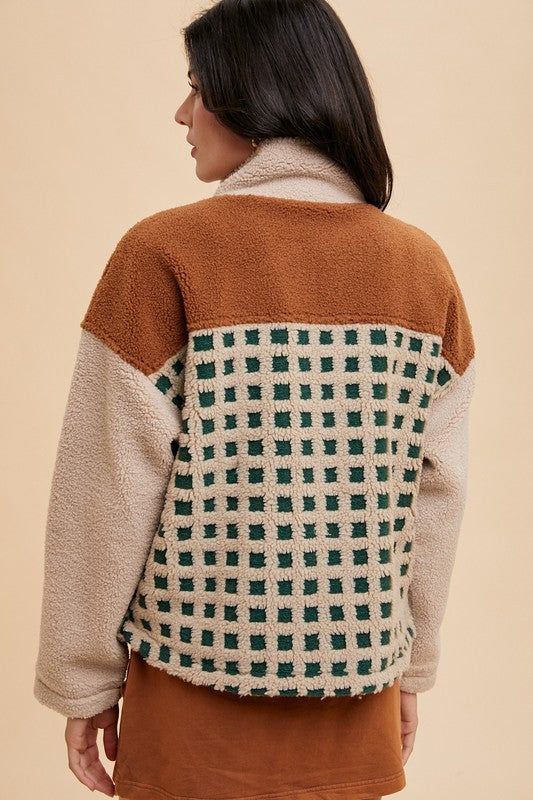 Annie Wear Plaid Zip Up Drop Shoulder Sherpa Jacket - Brittney MADE