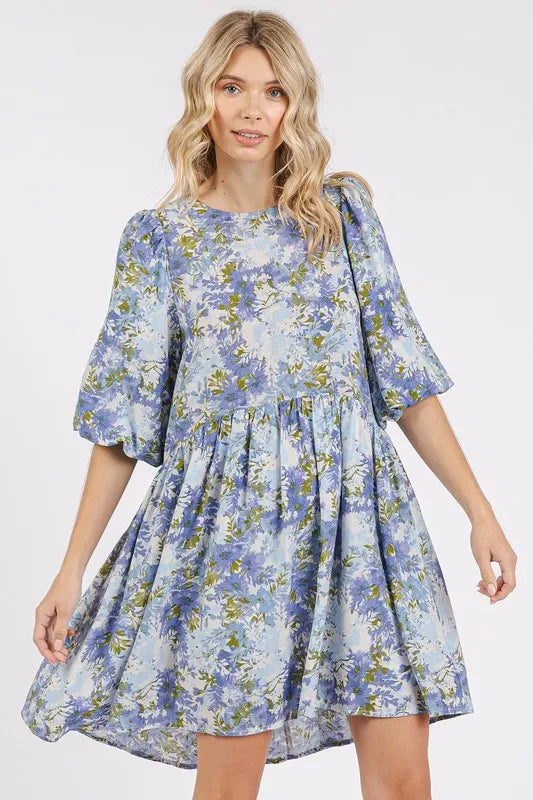 Mittoshop Flower Print Linen Blend Babydoll Mini Dress - Brittney MADE