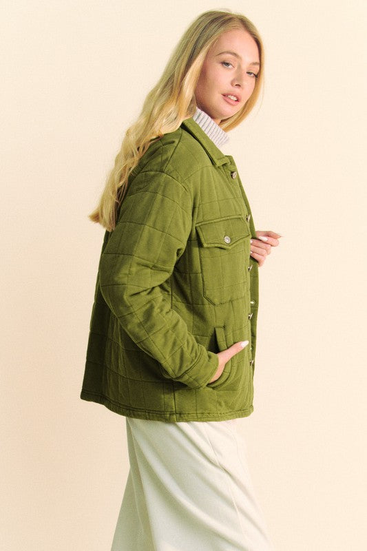 Davi & Dani Quilted Button Down Shacket with Chest Pockets - Brittney MADE