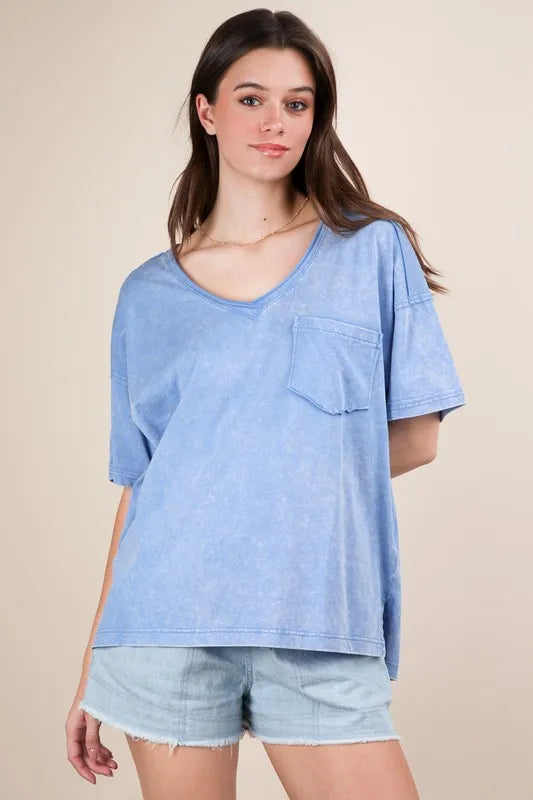 VERY J Mineral Washed V-Neck T-Shirt - Brittney MADE