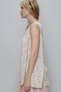 POL Lace Detail Floral Round Neck Sleeveless Top - Brittney MADE