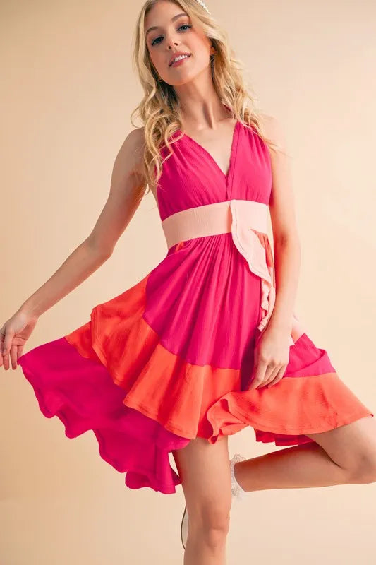 Aemi+Co Ruffled Color Block Sleeveless Mini Dress - Brittney MADE