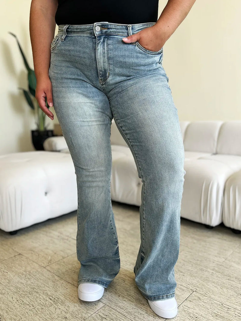 Judy Blue Full Size Mid Rise Flare Jeans - Brittney MADE