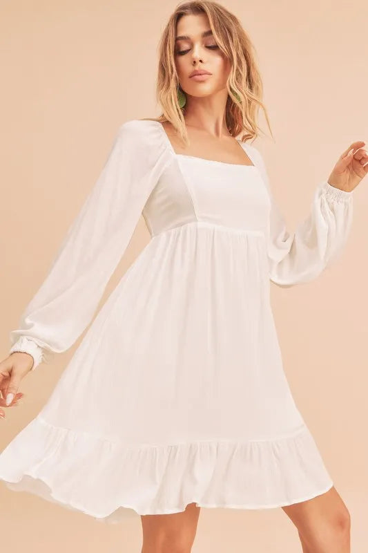 Aemi + Co Ruffled Hem Square Neck Balloon Sleeve Mini Dress - Brittney MADE