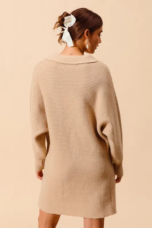 SO ME Ribbed Knit Collar Neck Dress - Brittney MADE