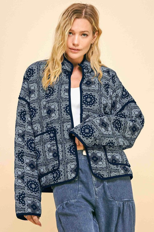 Davi & Dani Vintage Print Open Front Jacket with Pockets - Brittney MADE