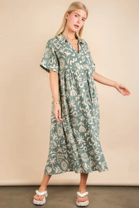 VERY J Oversized Printed Shirt Midi Dress - Brittney MADE