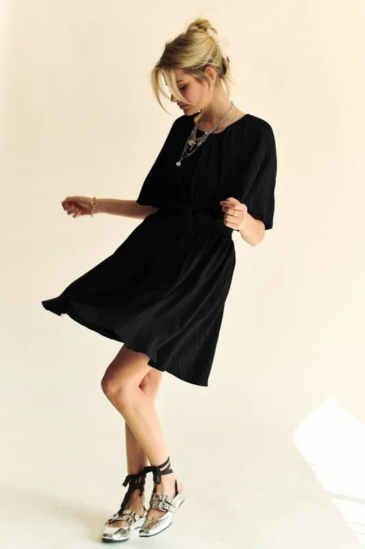 Davi & Dani Back Button Puff Sleeve Mini Dress - Brittney MADE