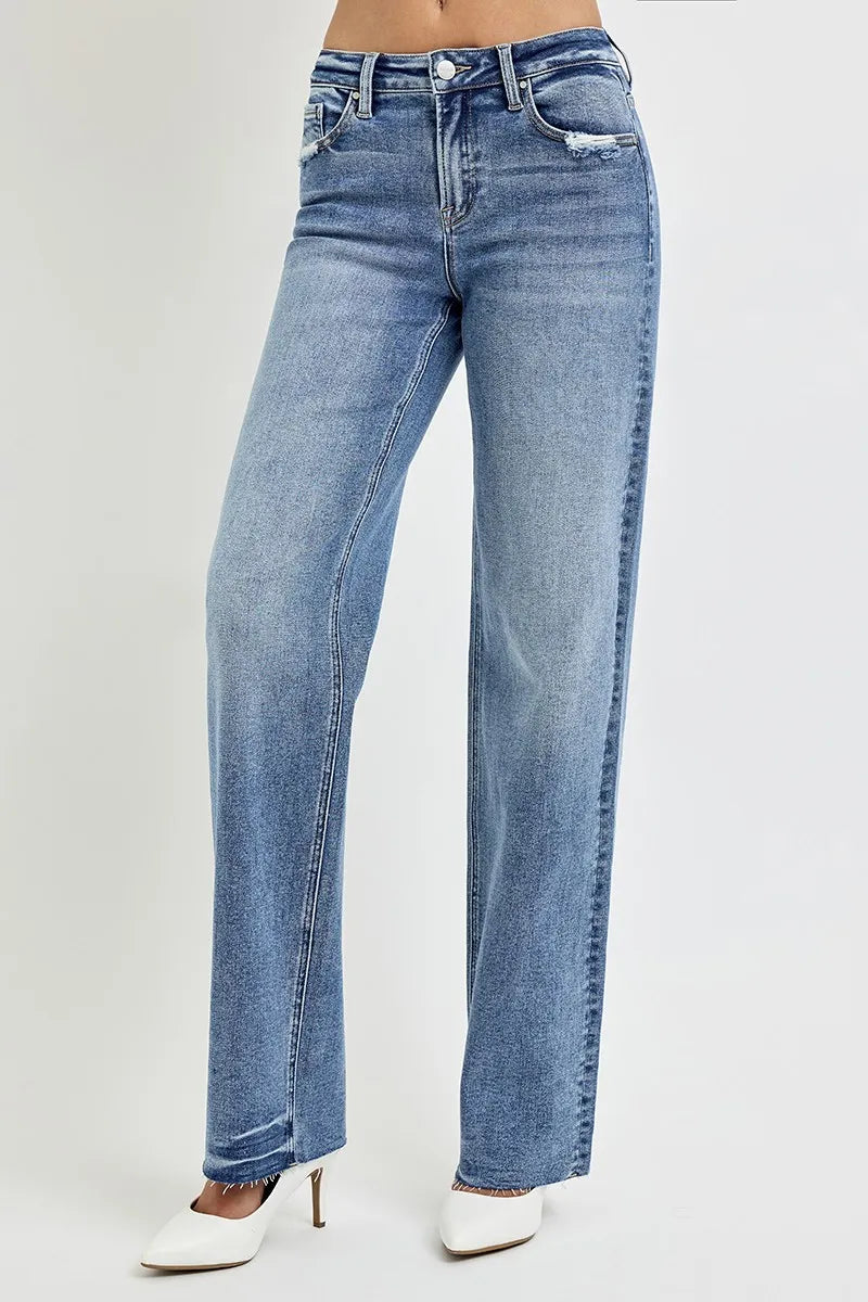 RISEN Full Size High Rise Straight Leg Jeans with Pockets - Brittney MADE
