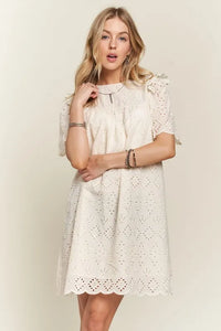 ADORA Ruffled Eyelet Round Neck Dress - Brittney MADE