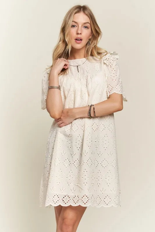 ADORA Ruffled Eyelet Round Neck Dress - Brittney MADE