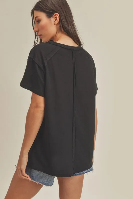 Aemi + Co Exposed Seam Round Neck Short Sleeve T-Shirt - Brittney MADE
