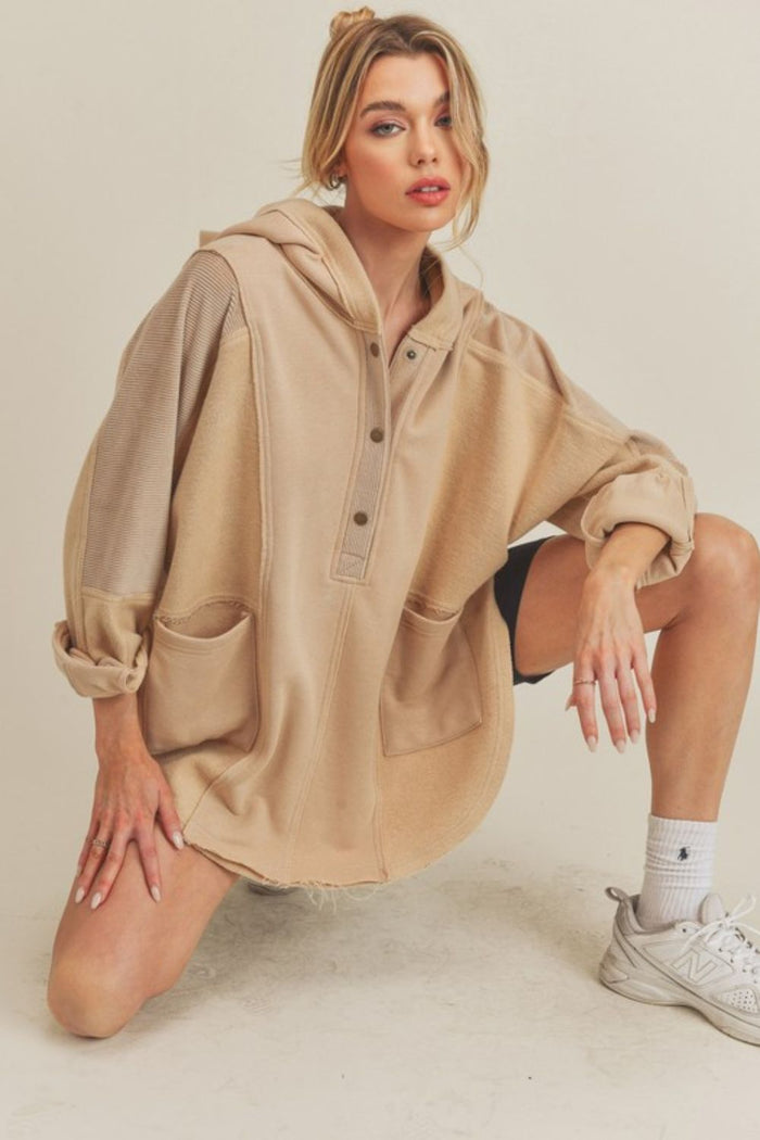 Aemi + Co Slit Half Snap Oversize Hoodie - Brittney MADE