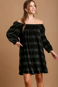Umgee Off-Shoulder Balloon Sleeve Velvet Mini Dress - Brittney MADE