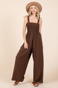 Mittoshop Smocked Wide Strap Wide Leg Overalls - Brittney MADE
