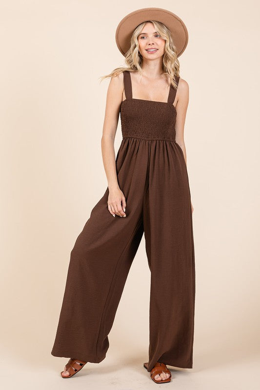 Mittoshop Smocked Wide Strap Wide Leg Overalls - Brittney MADE