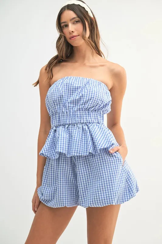 MABLE Gingham Tube Top and Shorts Set - Brittney MADE