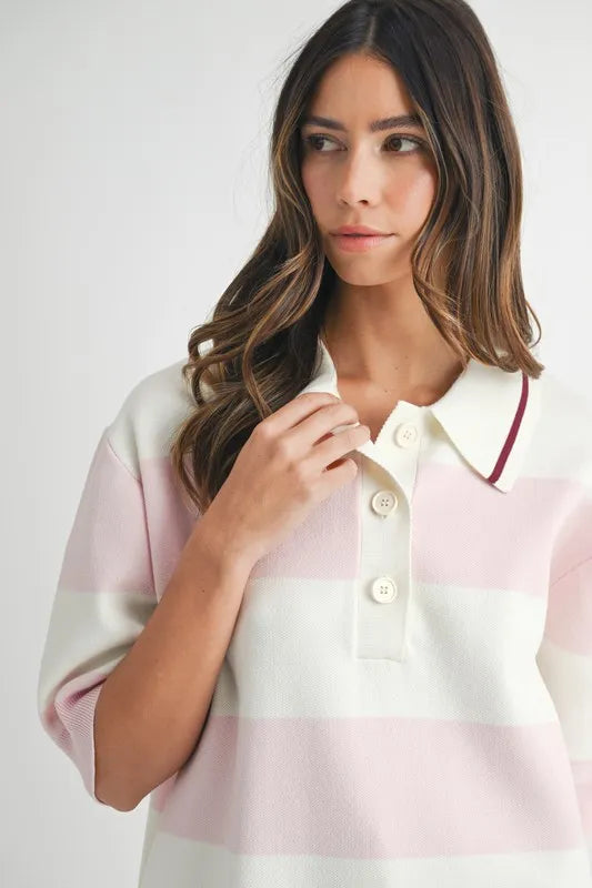 MABLE Oversized Stripe Polo Collar Sweater - Brittney MADE