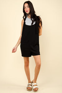 VERY J Tie Shoulder Front Pocket Romper - Brittney MADE