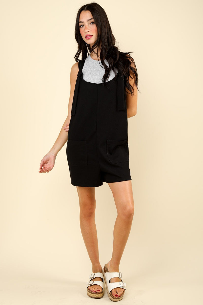 VERY J Tie Shoulder Front Pocket Romper - Brittney MADE