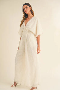 MABLE Fluffy Deep V Neck Wide Leg Jumpsuit - Brittney MADE
