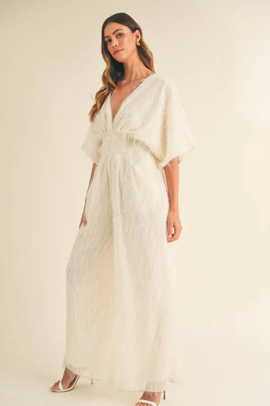 MABLE Fluffy Deep V Neck Wide Leg Jumpsuit - Brittney MADE