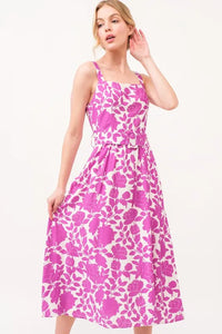 And The Why Square Neck Belted Floral Printed Midi Dress - Brittney MADE